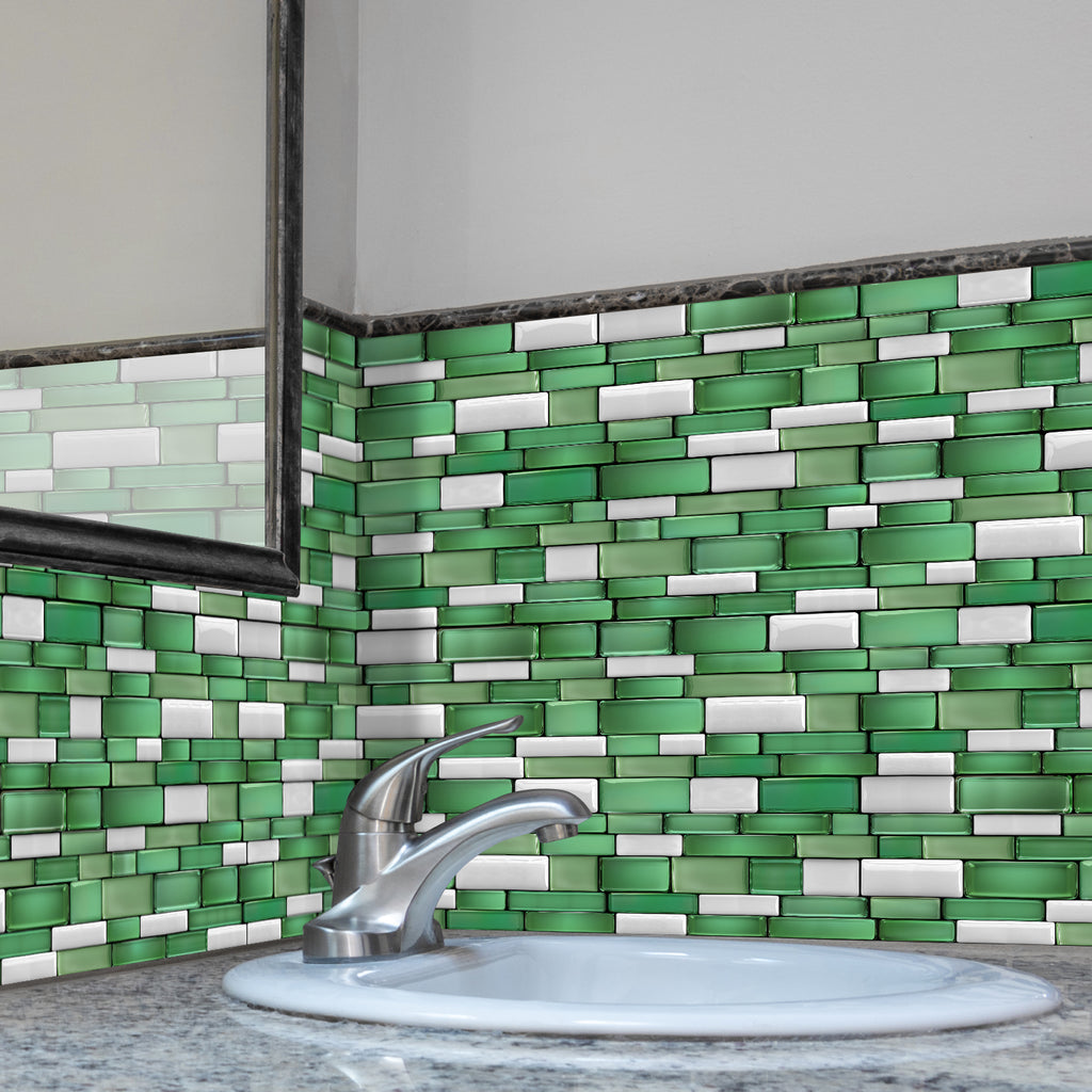 Linear Mosaic Tile Stickers - Emerald Green - High Gloss Crystal Film
