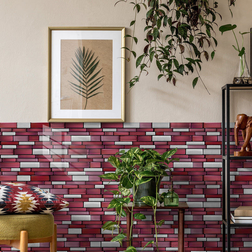 Linear Mosaic Tile Stickers - Dark Red - High Gloss Crystal Film