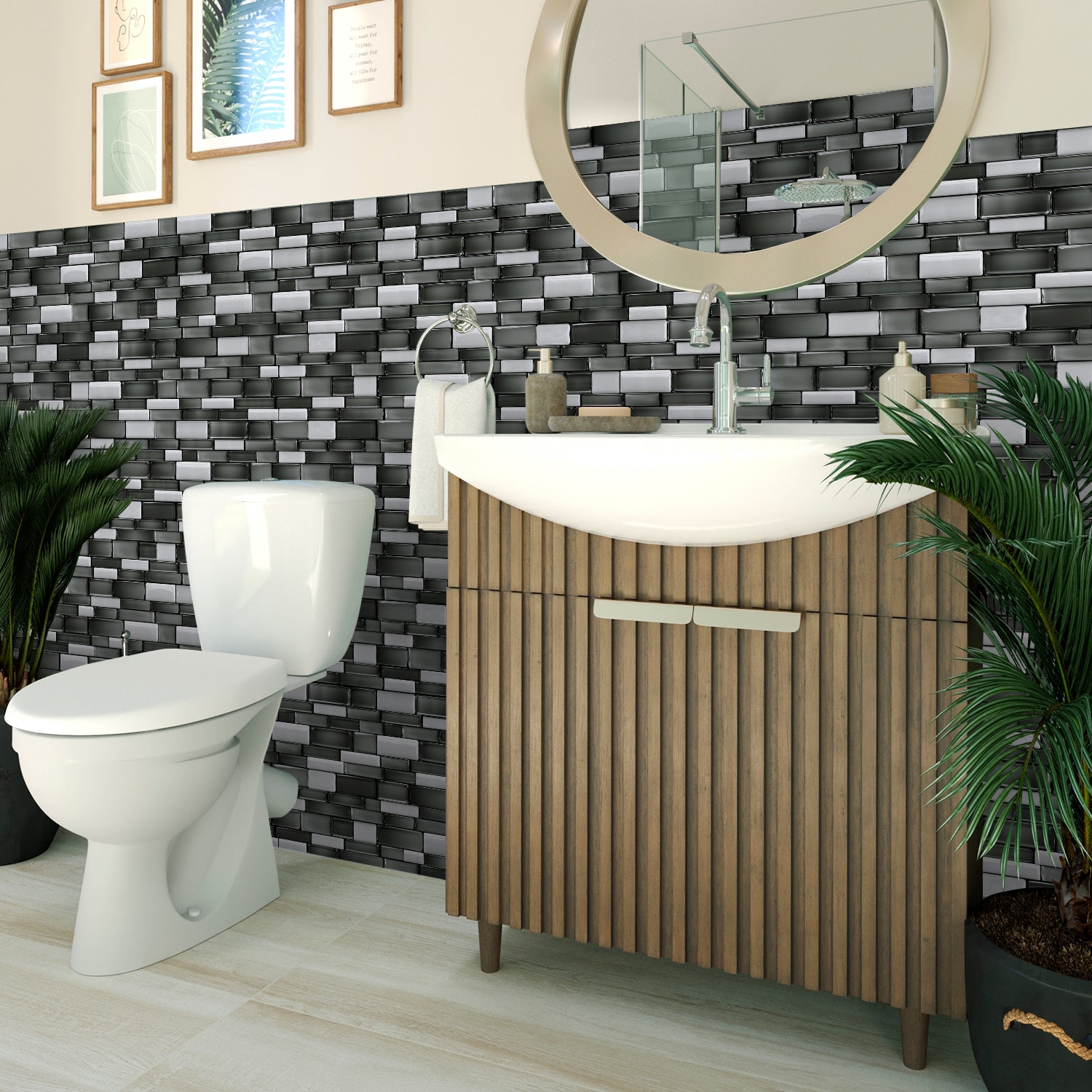 Linear Mosaic Tile Stickers - Black Stone - High Gloss Crystal Film