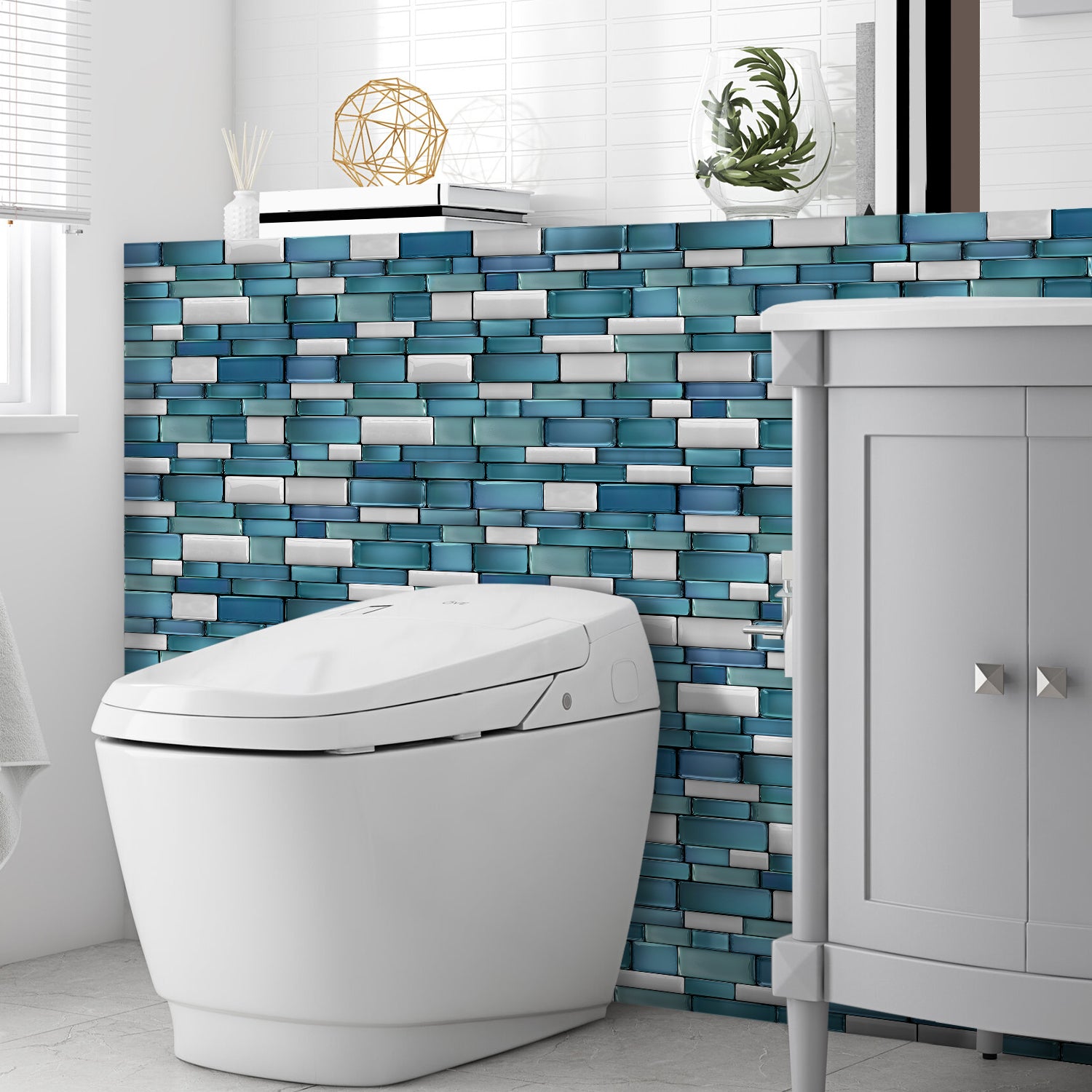 Linear Mosaic Tile Stickers - Lake Blue - High Gloss Crystal Film