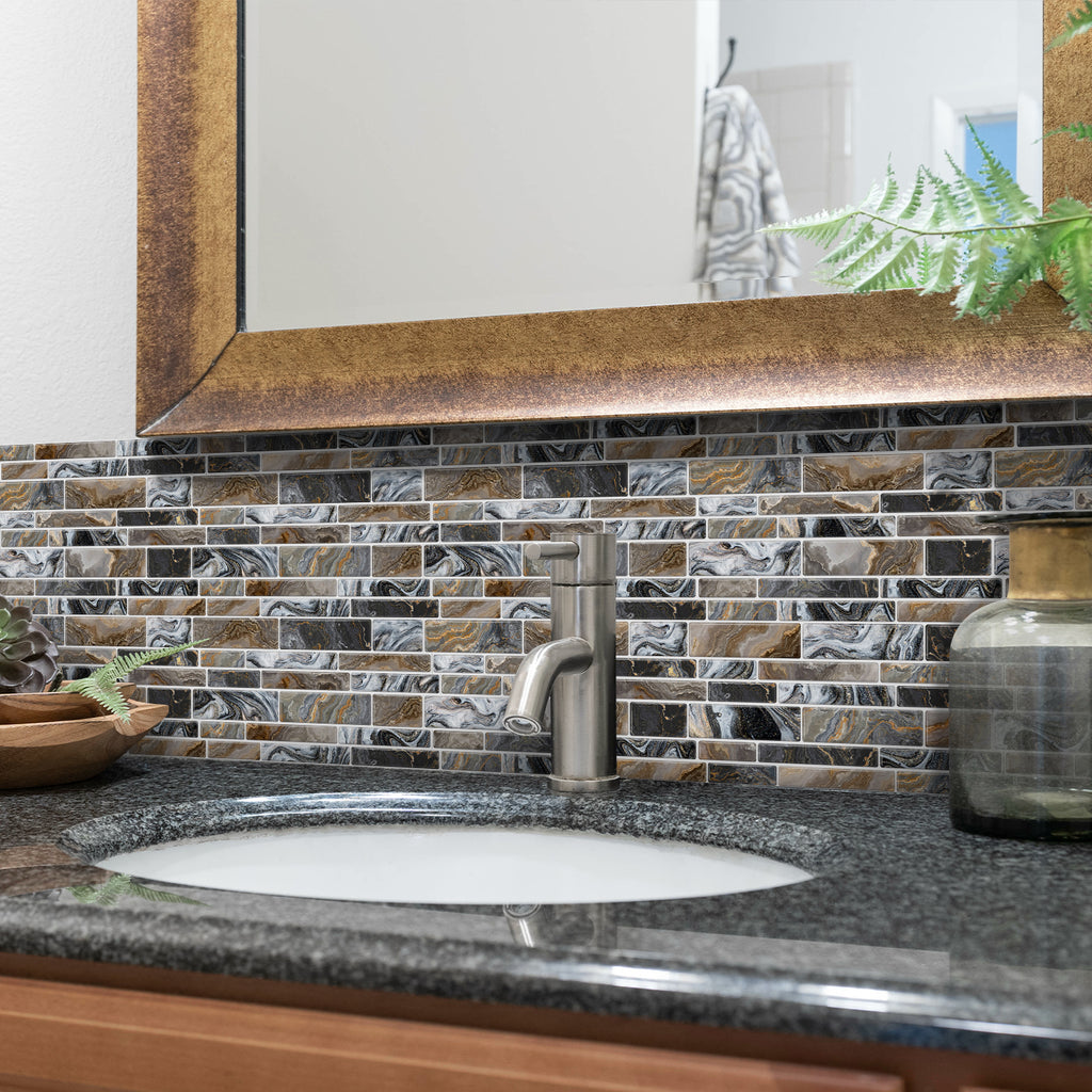 Linear Mosaic Tile Stickers - Grey Brown - High Gloss Crystal Film