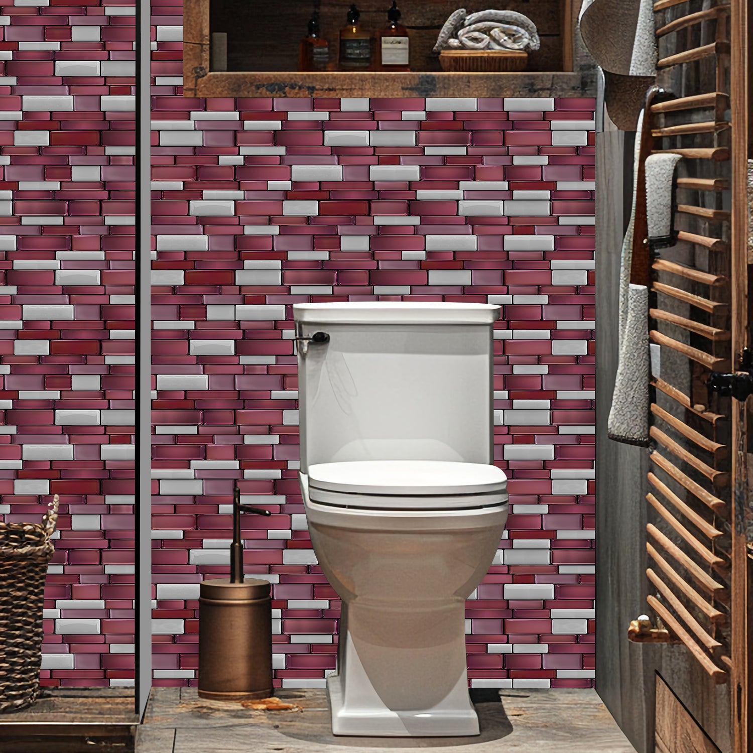 Linear Mosaic Tile Stickers - Dark Red - High Gloss Crystal Film