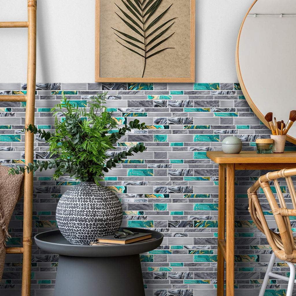 Linear Mosaic Tile Stickers - Cyan Gray - High Gloss Crystal Film