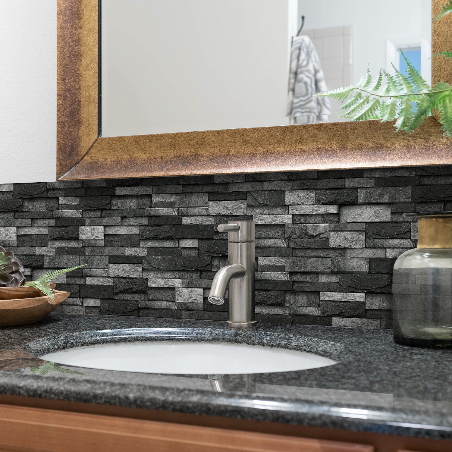 Linear Mosaic Tile Stickers - Charcoal Black - High Gloss Crystal Film