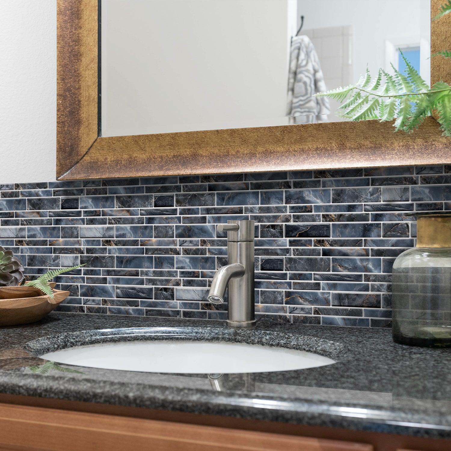 Linear Mosaic Tile Stickers - Slate Grey - High Gloss Crystal Film