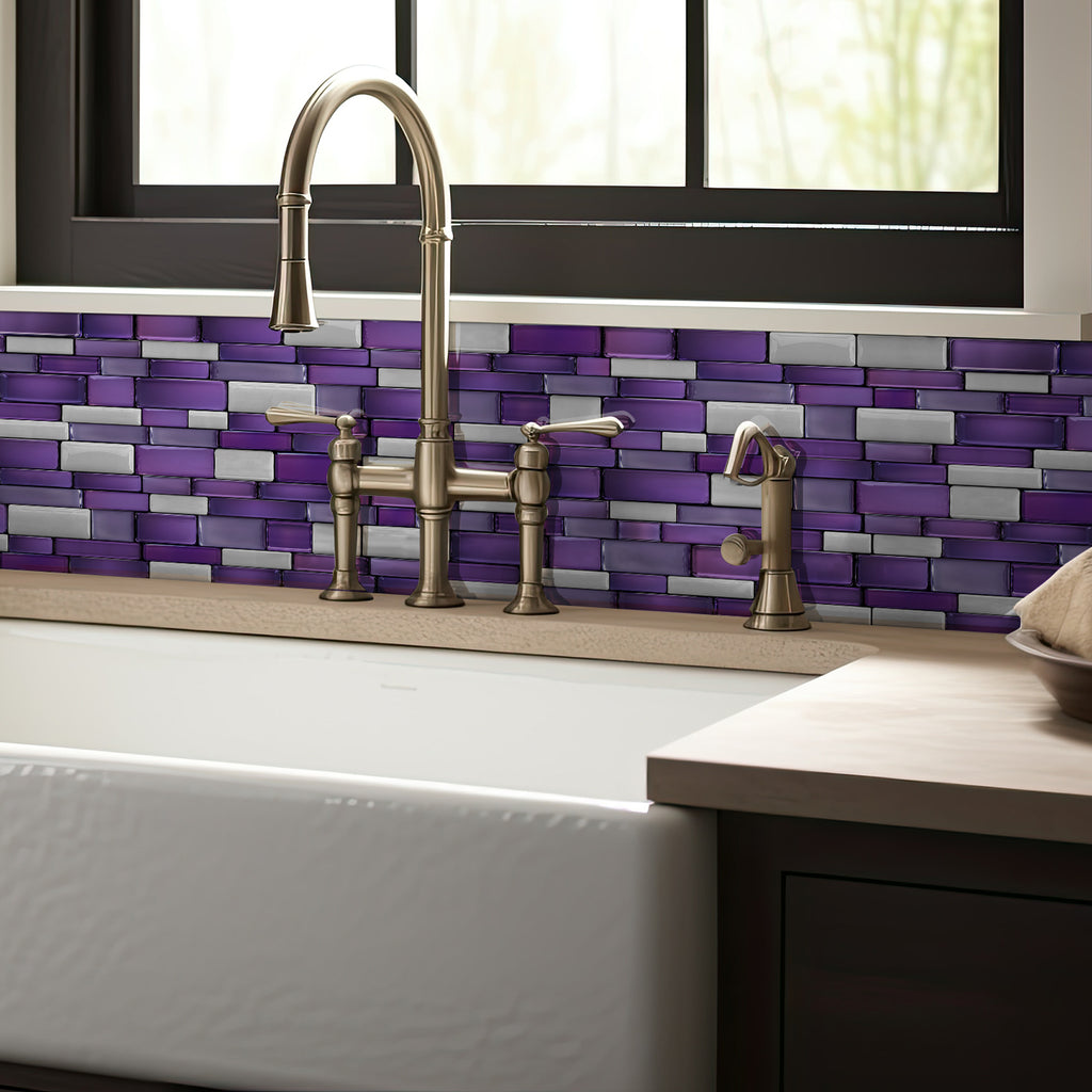 Linear Mosaic Tile Stickers - Purple Stone - High Gloss Crystal Film