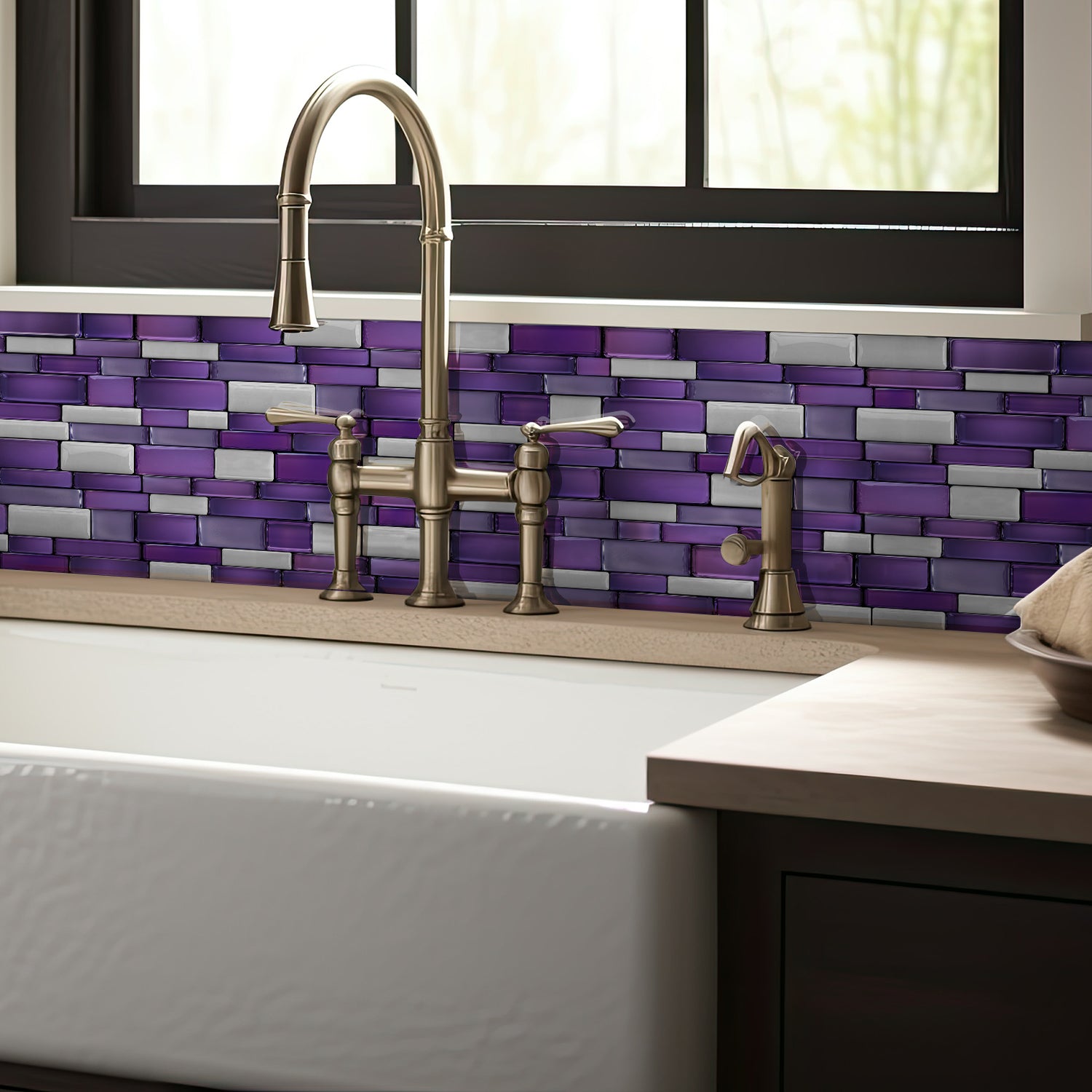 Linear Mosaic Tile Stickers - Purple Stone - High Gloss Crystal Film