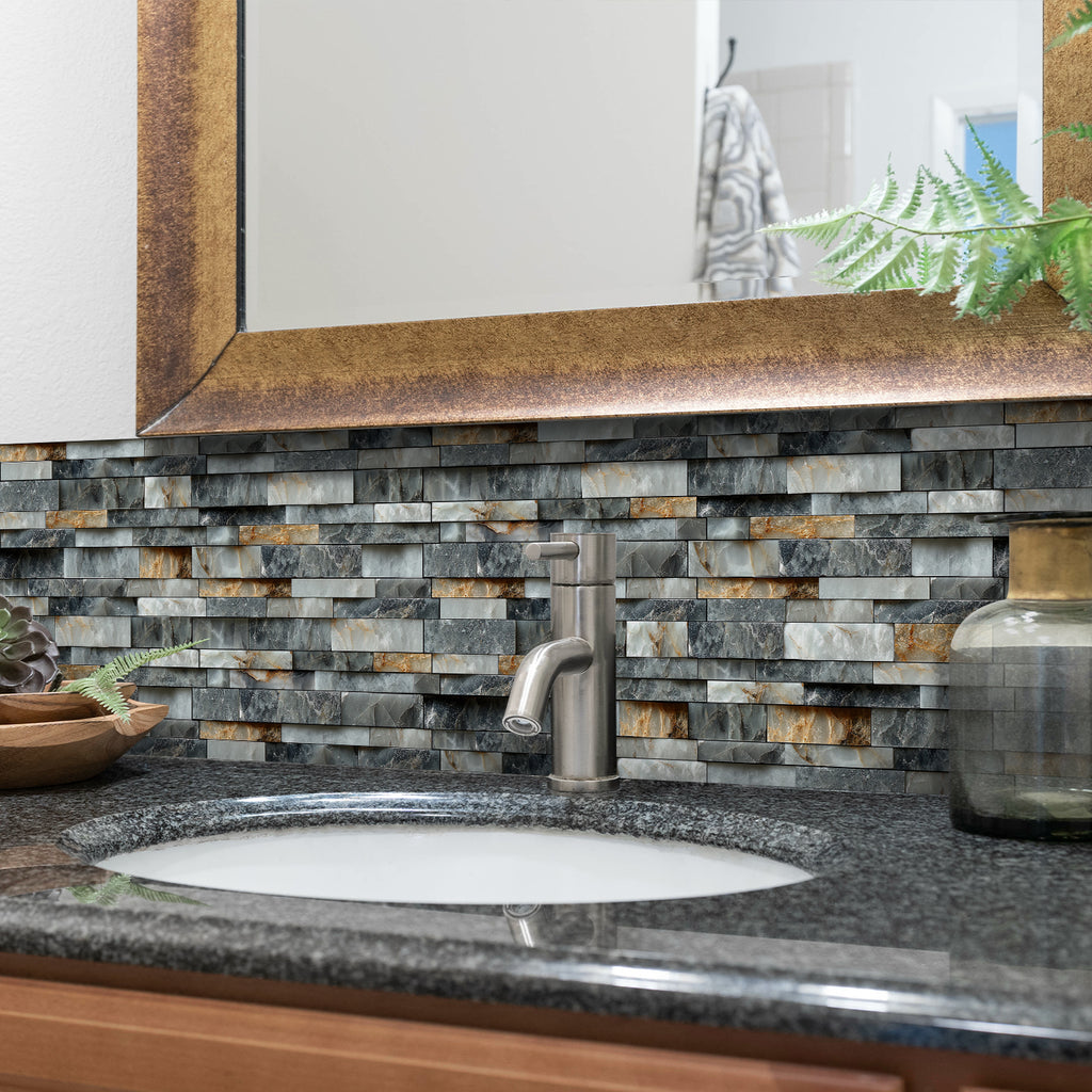 Linear Mosaic Tile Stickers - Bronze Black - High Gloss Crystal Film