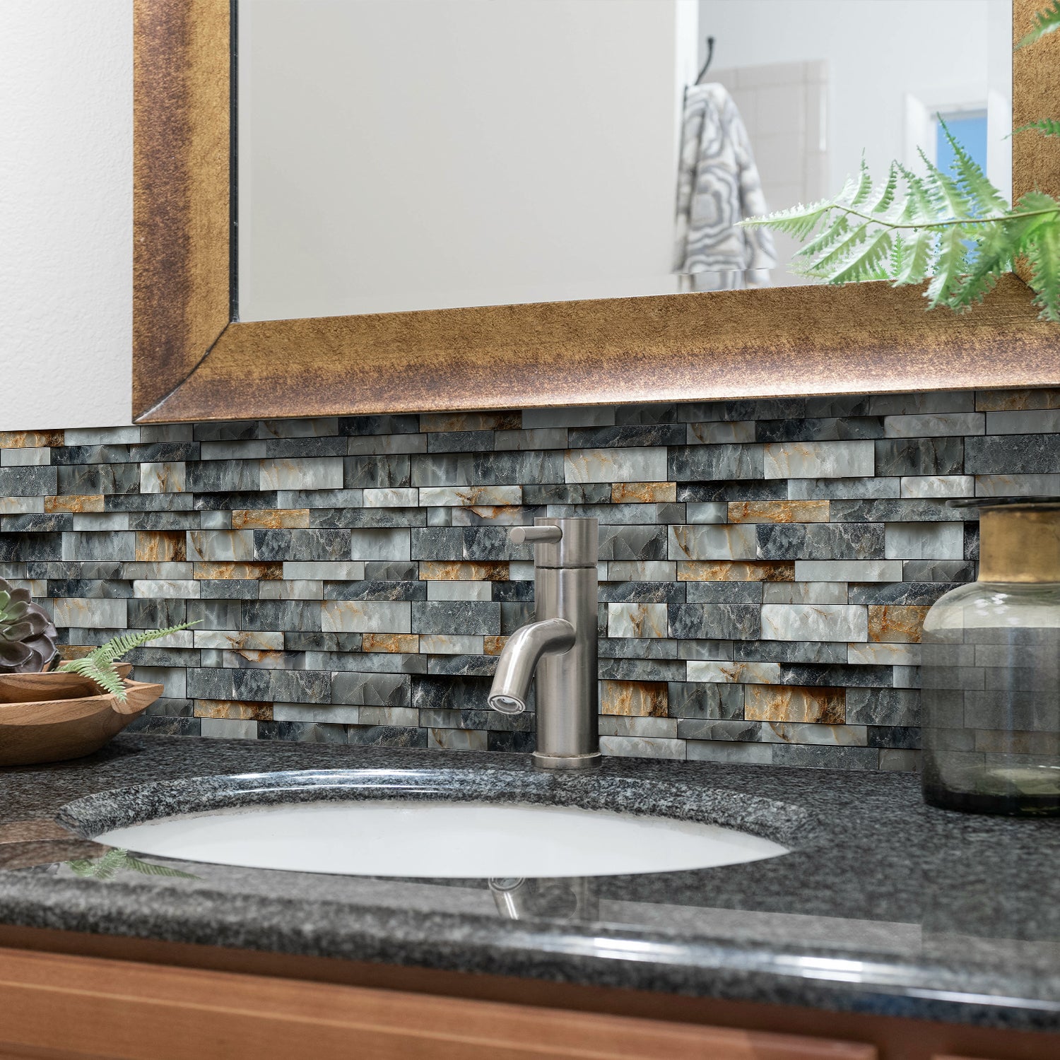 Linear Mosaic Tile Stickers - Bronze Black - High Gloss Crystal Film