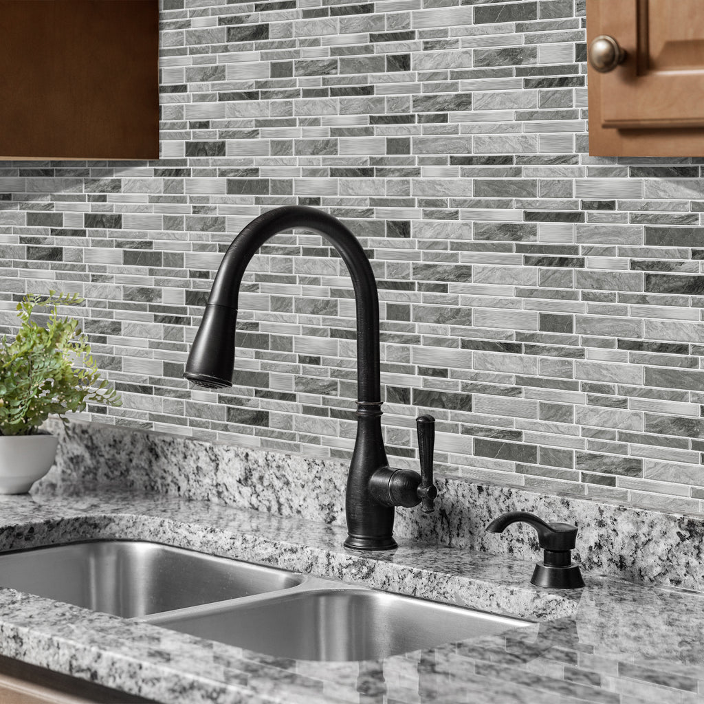 Linear Mosaic Tile Stickers - Gray & White - High Gloss Crystal Film