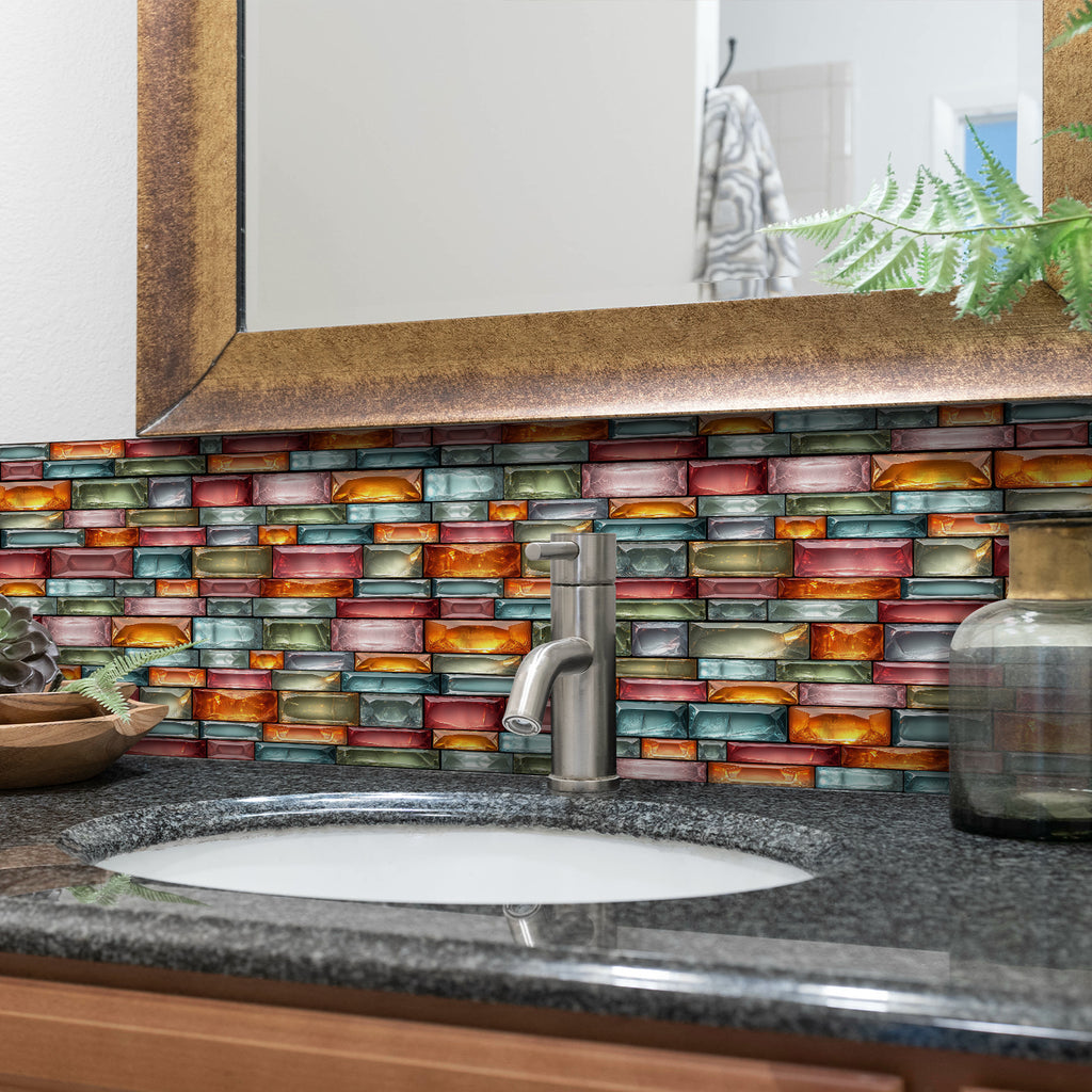 Linear Mosaic Tile Stickers - Colorful Glass - High Gloss Crystal Film
