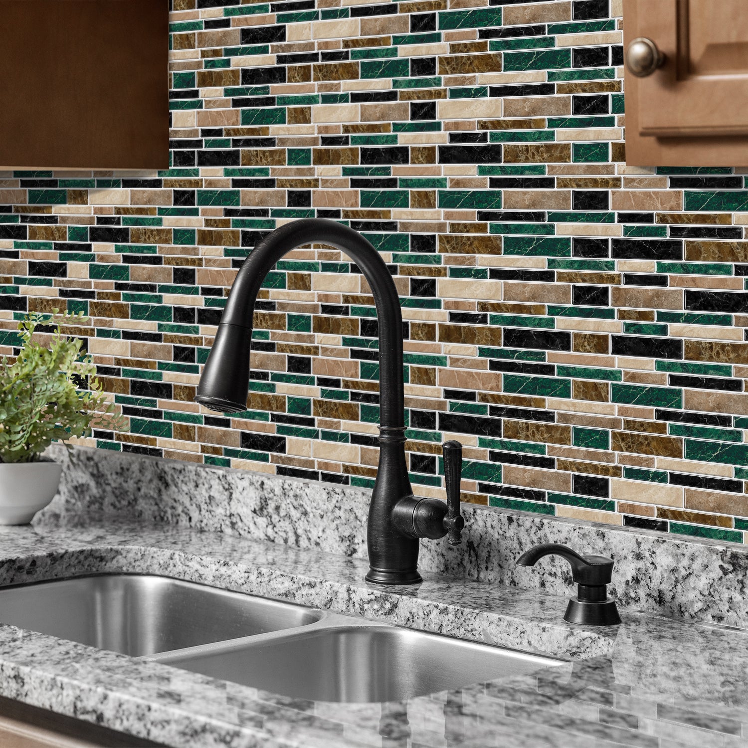 Linear Mosaic Tile Stickers - Brown Green - High Gloss Crystal Film