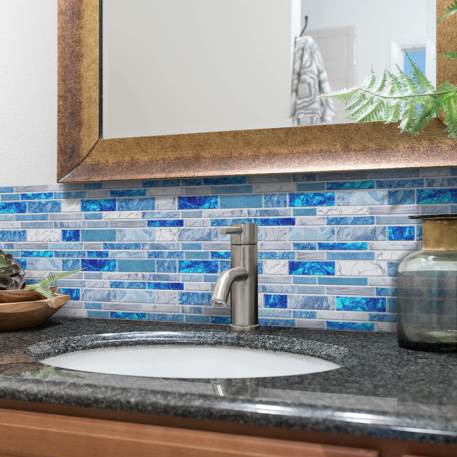 Linear Mosaic Tile Stickers - Blue & White - High Gloss Crystal Film
