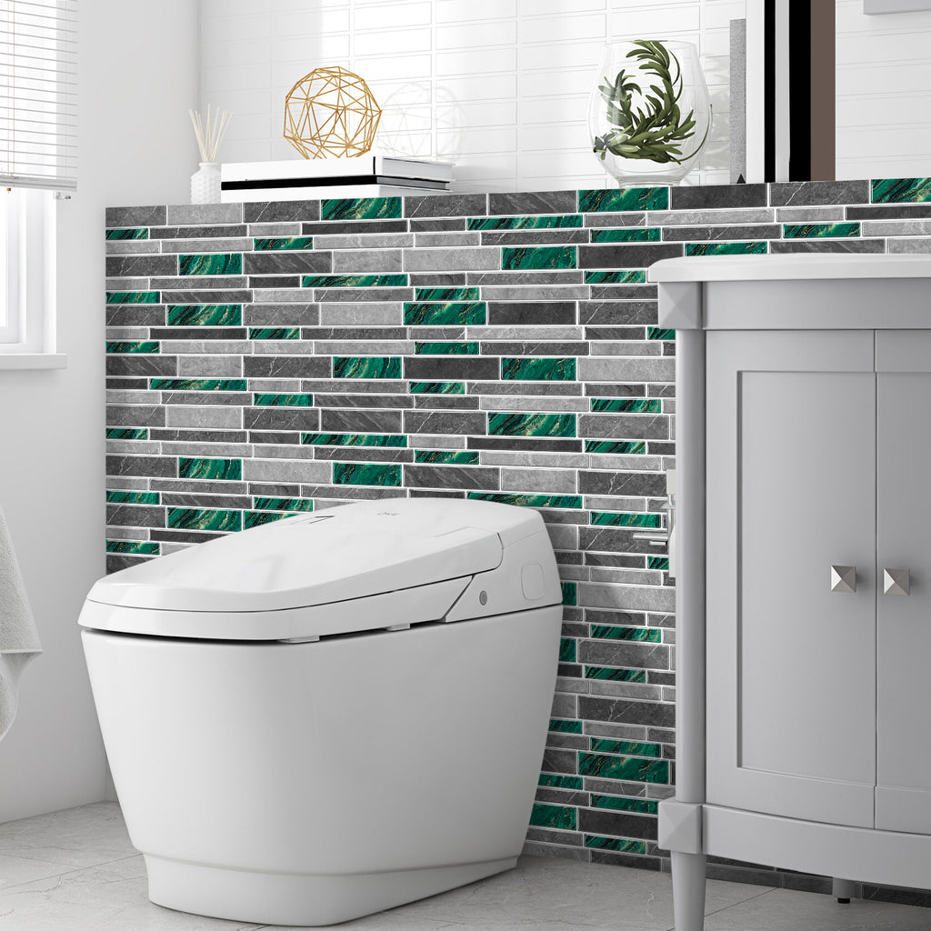 Linear Mosaic Tile Stickers - Green Stone - High Gloss Crystal Film