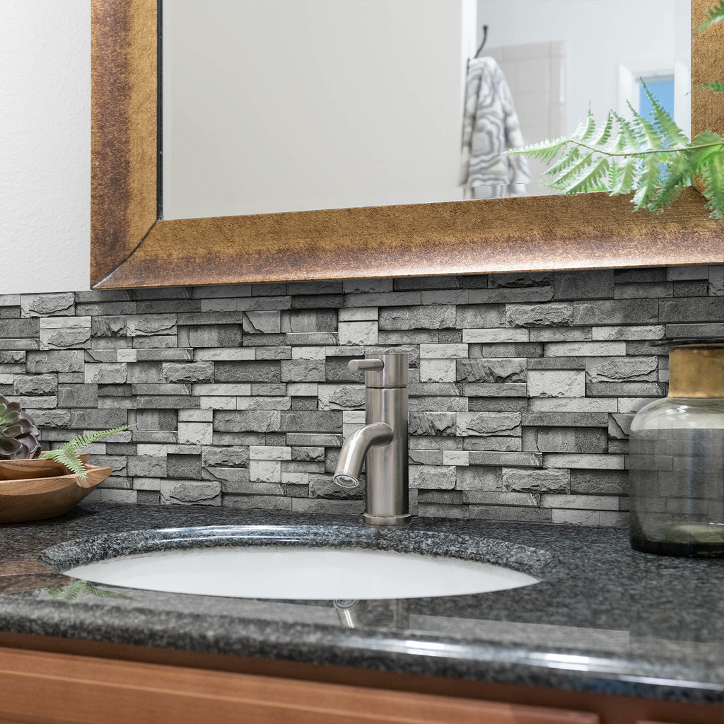 Linear Mosaic Tile Stickers - Dark Gray - High Gloss Crystal Film