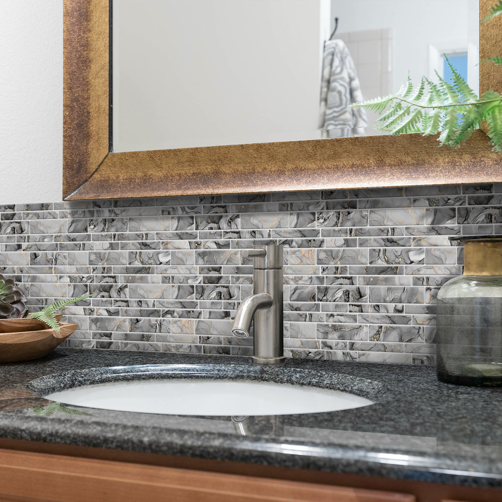 Linear Mosaic Tile Stickers - Rock Gray - High Gloss Crystal Film