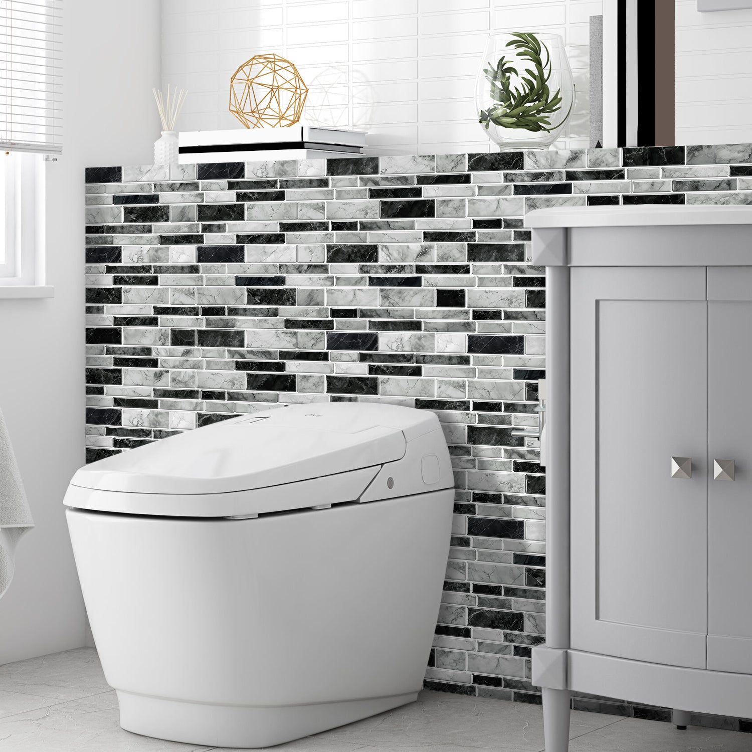 Linear Mosaic Tile Stickers - Black & White - High Gloss Crystal Film