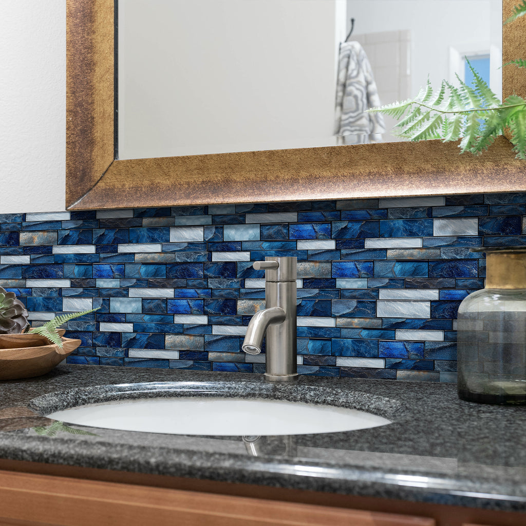 Linear Mosaic Tile Stickers - Sapphire Blue - High Gloss Crystal Film
