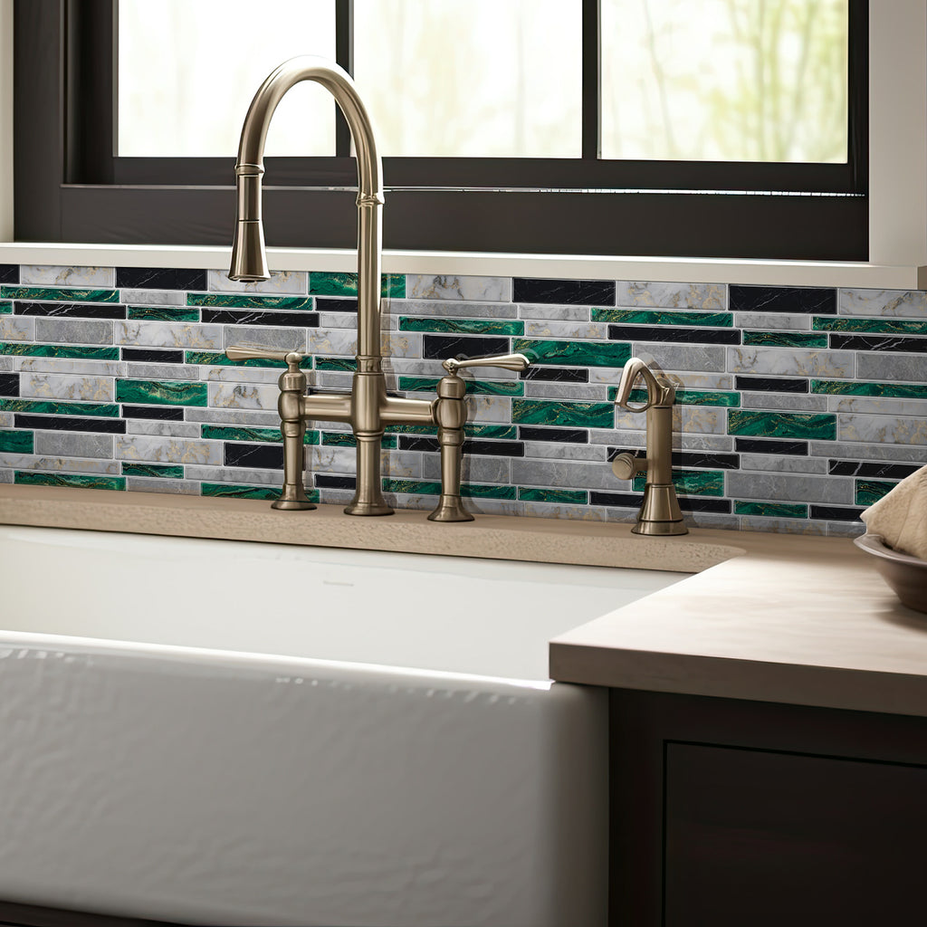 Linear Mosaic Tile Stickers - Gray Green - High Gloss Crystal Film