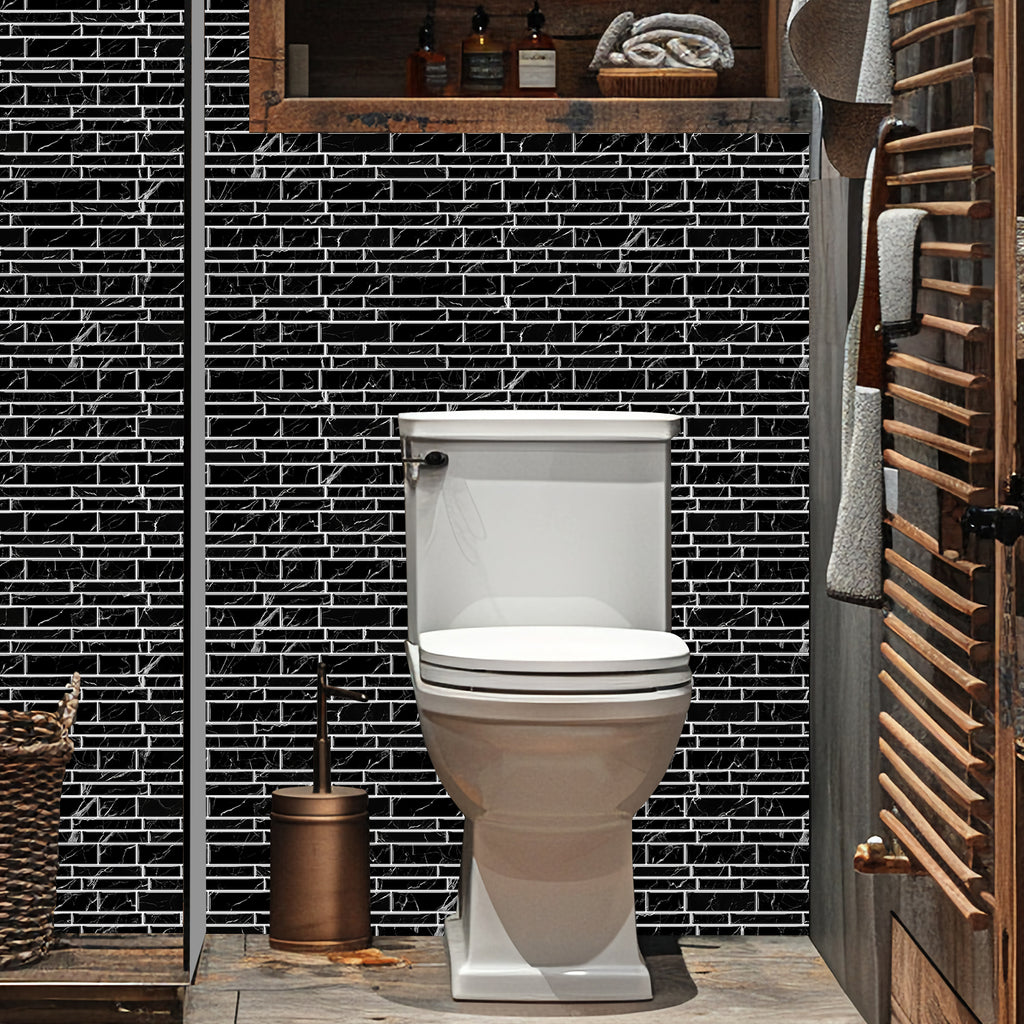 Linear Mosaic Tile Stickers - Black marble - High Gloss Crystal Film