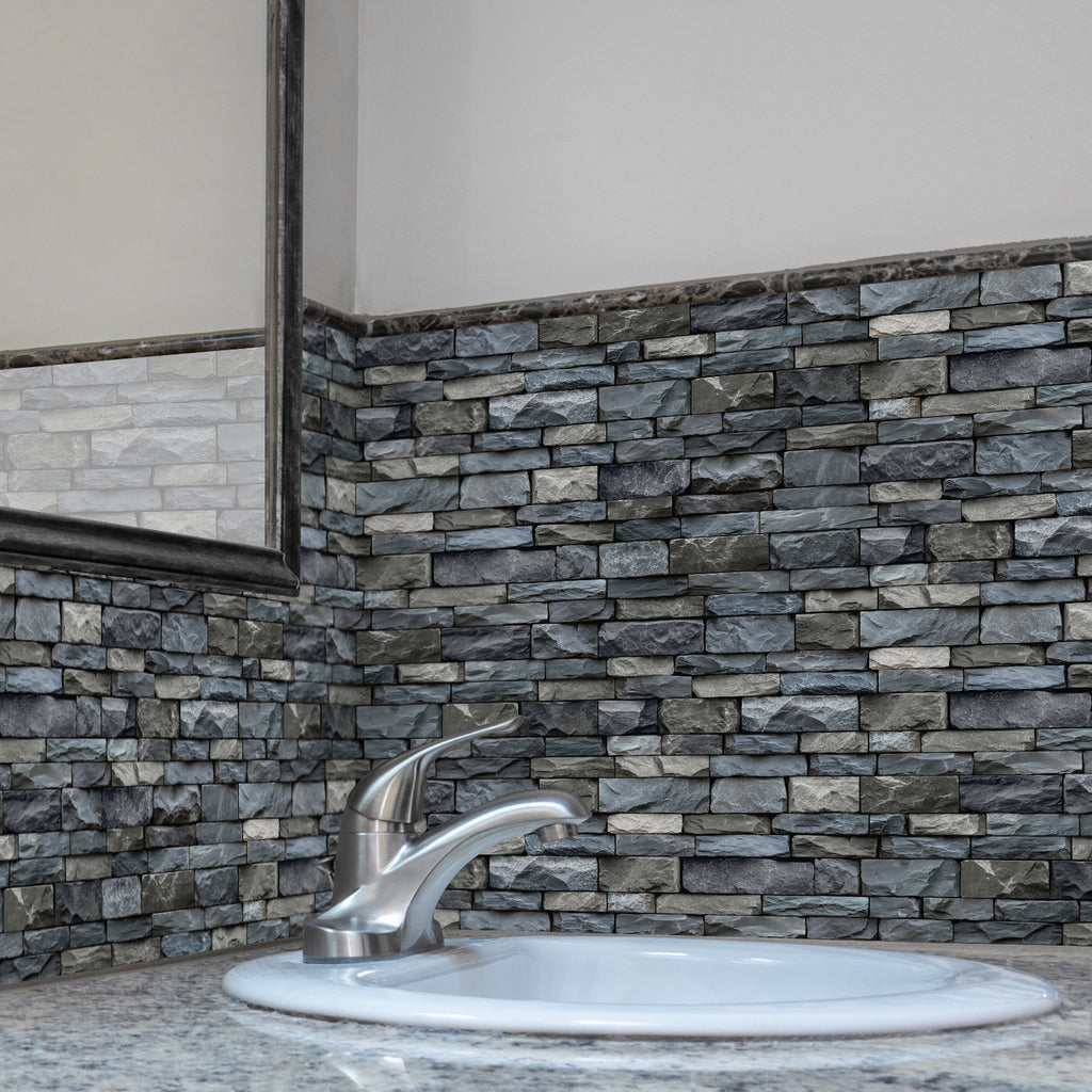 Linear Mosaic Tile Stickers - Grey Blue - High Gloss Crystal Film