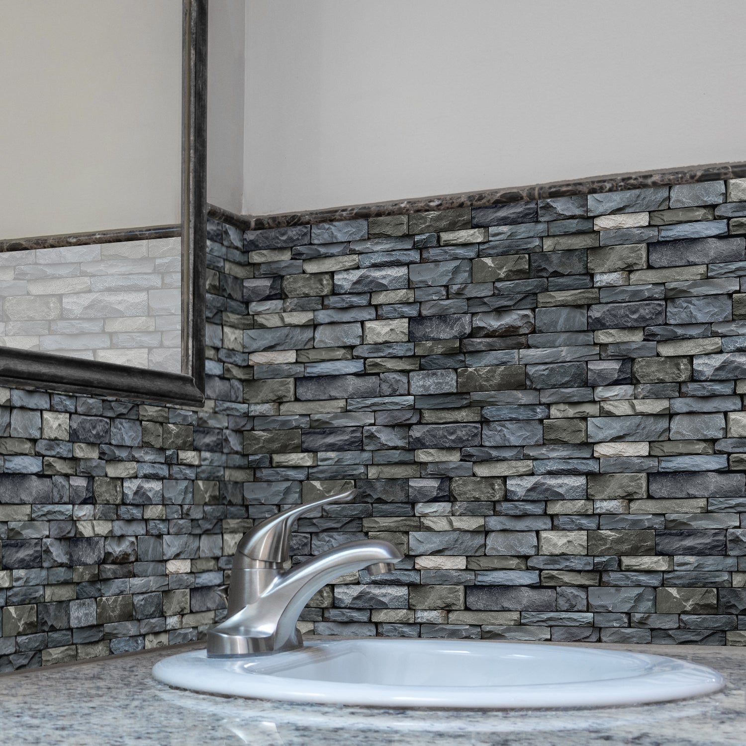 Linear Mosaic Tile Stickers - Grey Blue - High Gloss Crystal Film