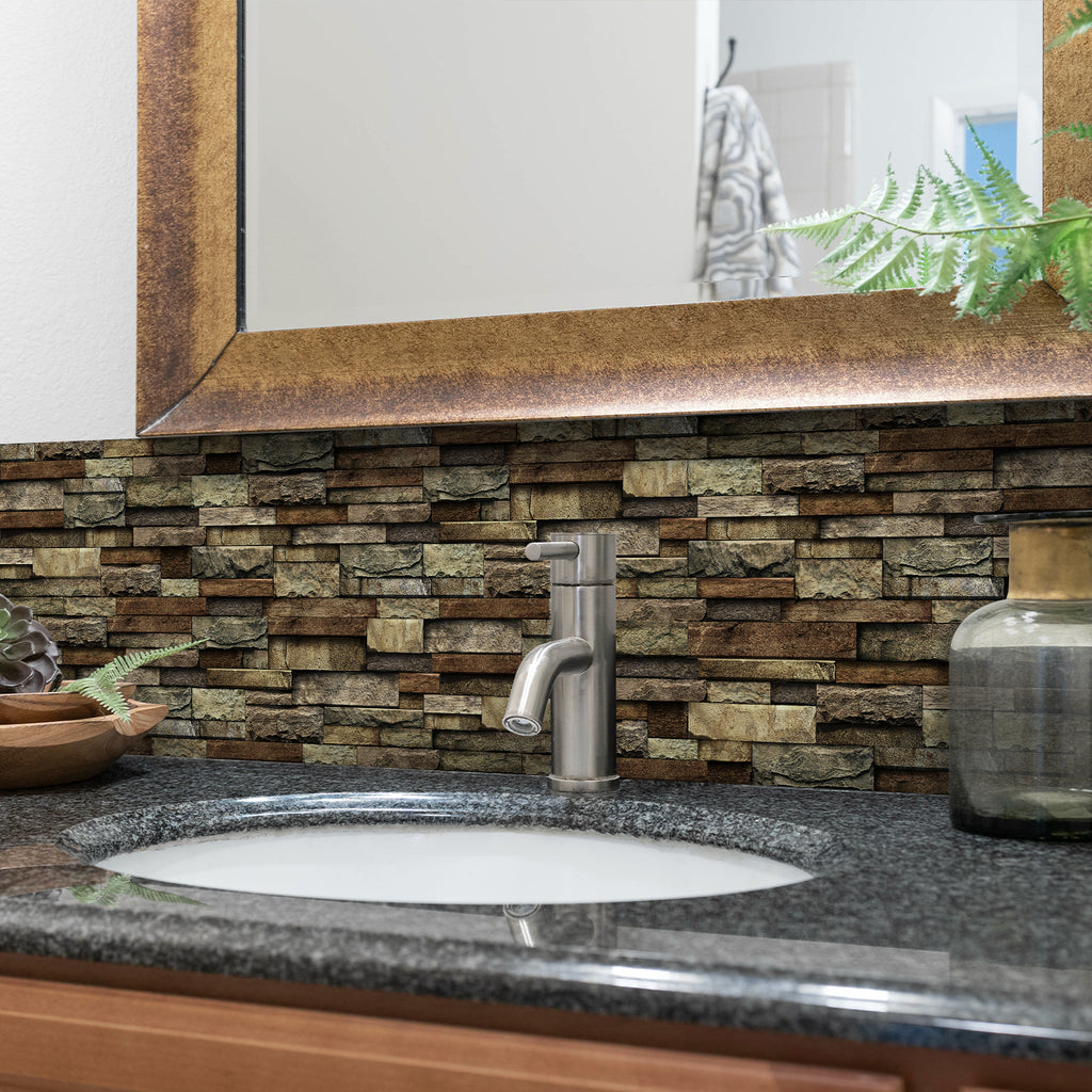 Linear Mosaic Tile Stickers - Brown Brick - High Gloss Crystal Film