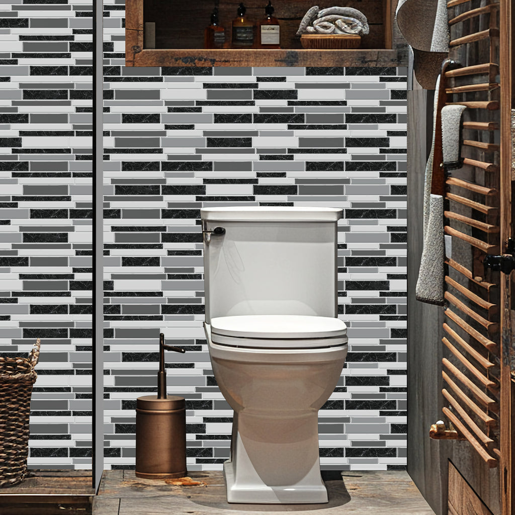 Linear Mosaic Tile Stickers - Gray Black - High Gloss Crystal Film