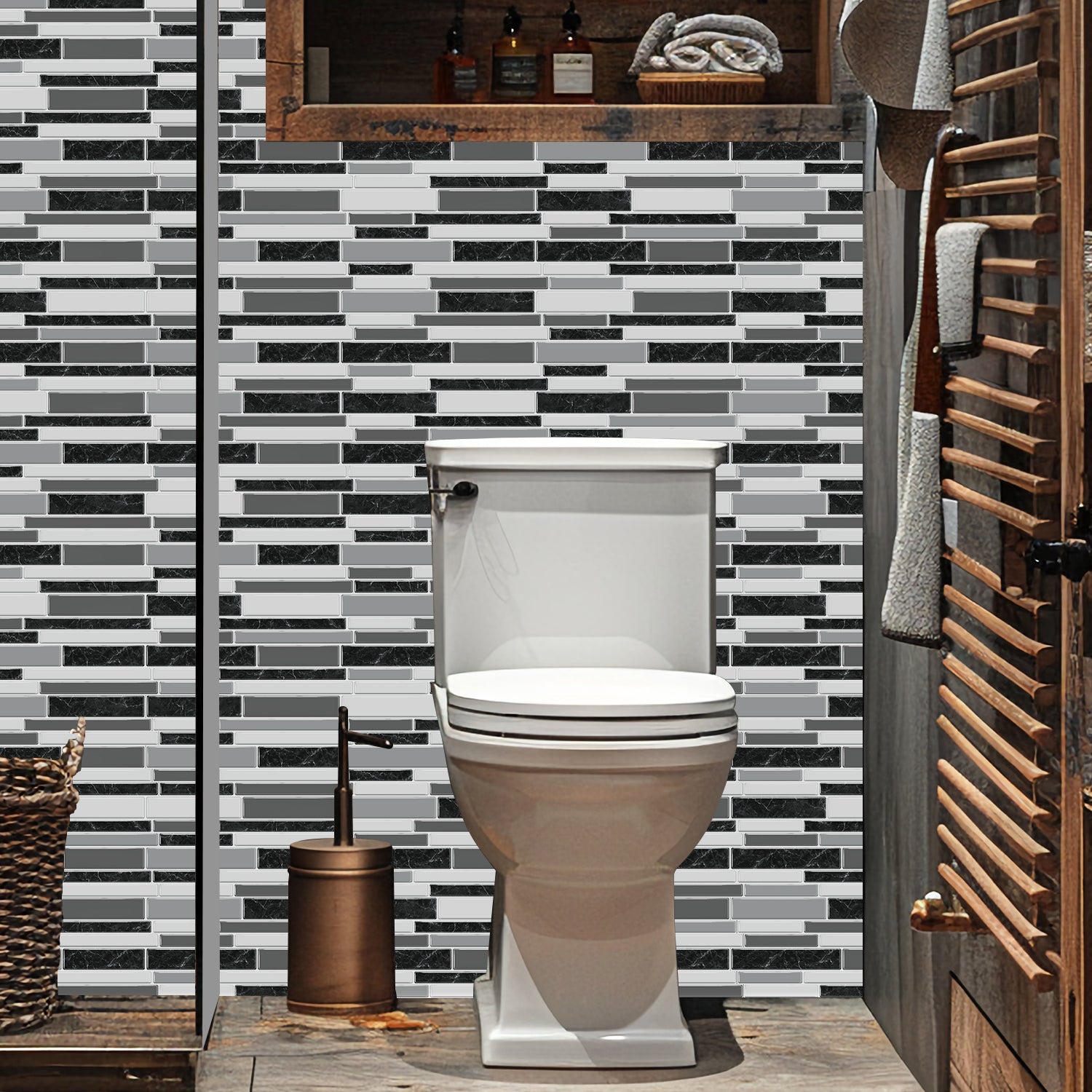 Linear Mosaic Tile Stickers - Gray Black - High Gloss Crystal Film