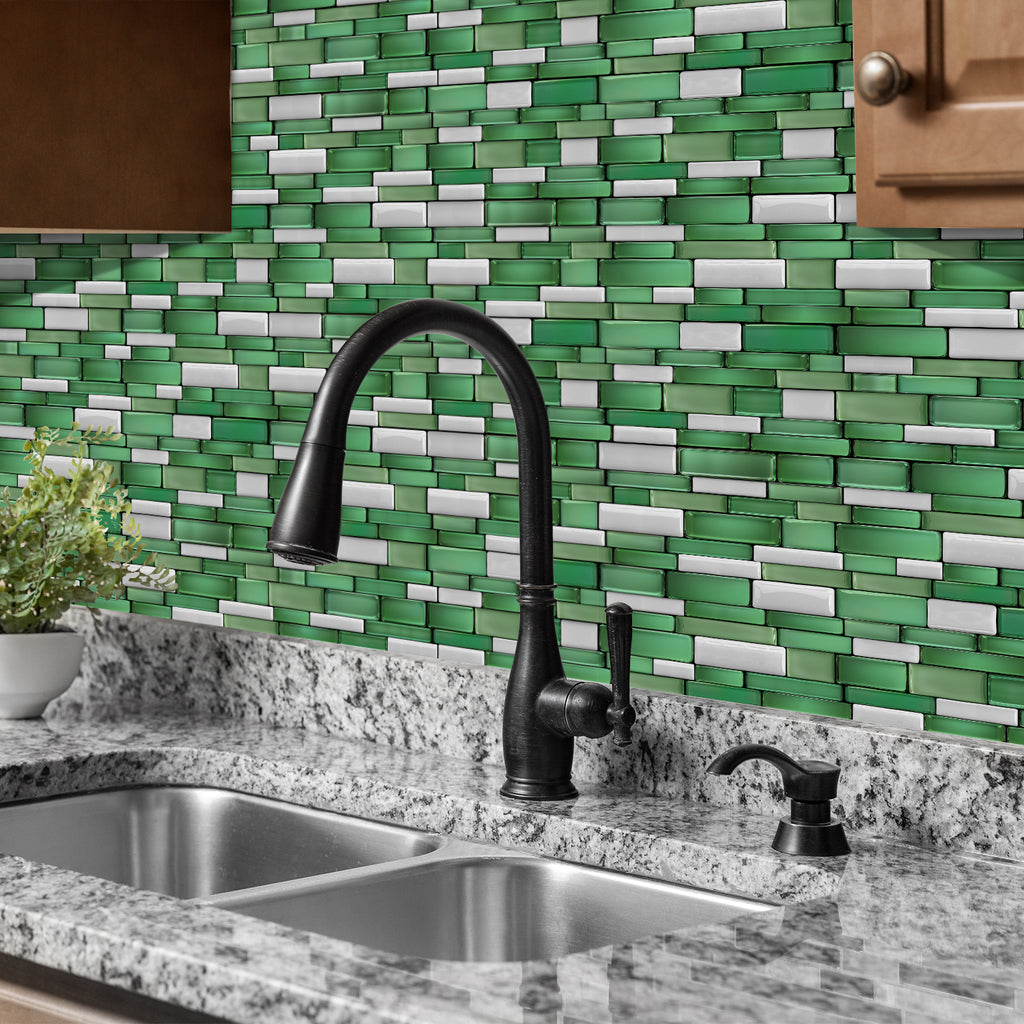 Linear Mosaic Tile Stickers - Emerald Green - High Gloss Crystal Film