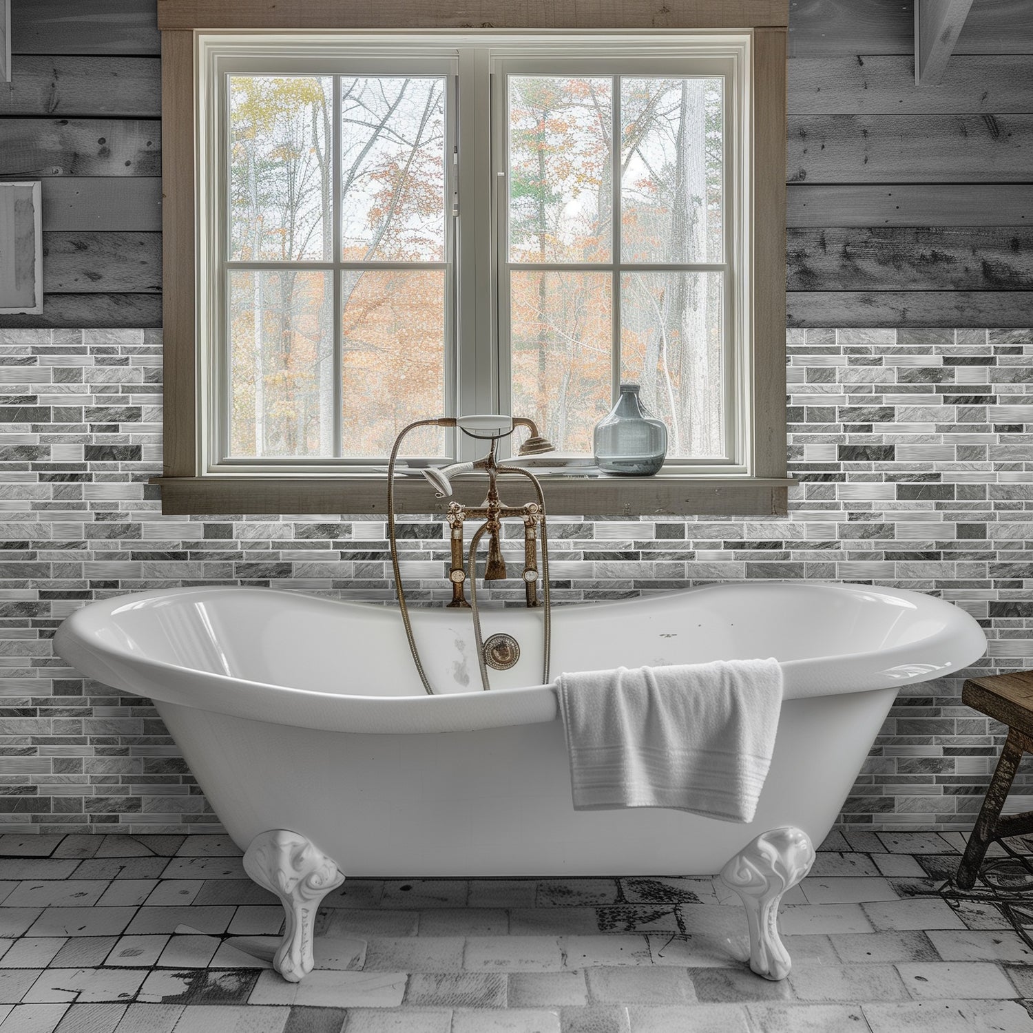 Linear Mosaic Tile Stickers - Gray & White - High Gloss Crystal Film