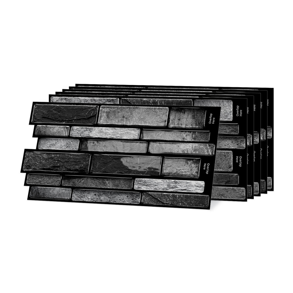 Volcanic Black Faux Stone Gel Tiles - 3D Peel and Stick Splashback