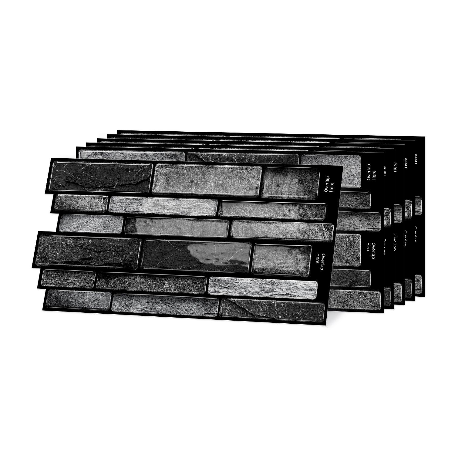 Volcanic Black Faux Stone Gel Tiles - 3D Peel and Stick Splashback