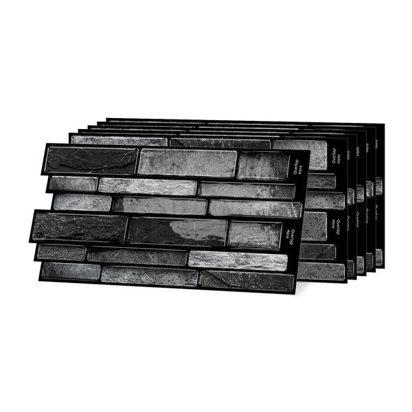 Volcanic Black Faux Stone Gel Tiles - 3D Peel and Stick Splashback