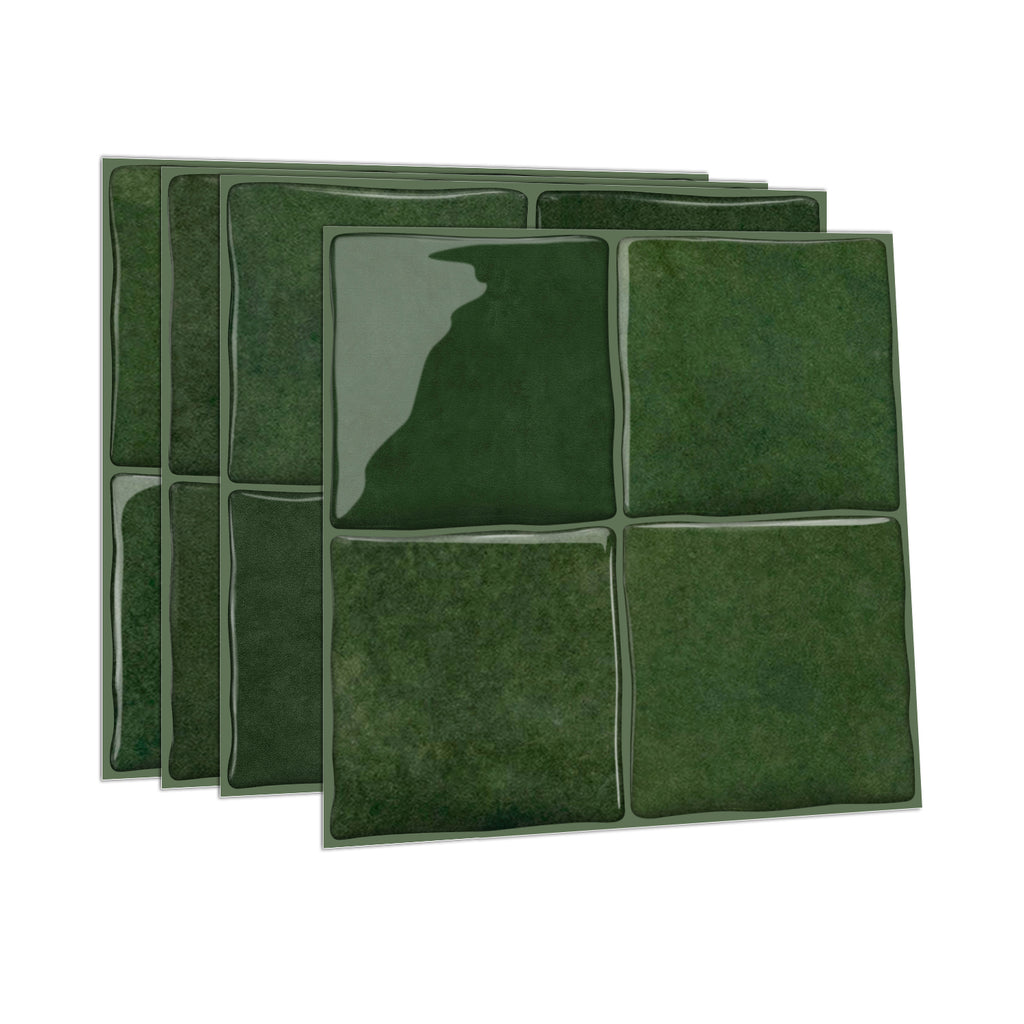 Vintage Green Square Grid Mosaic Tiles - 3D Gel Peel and Stick Splashback