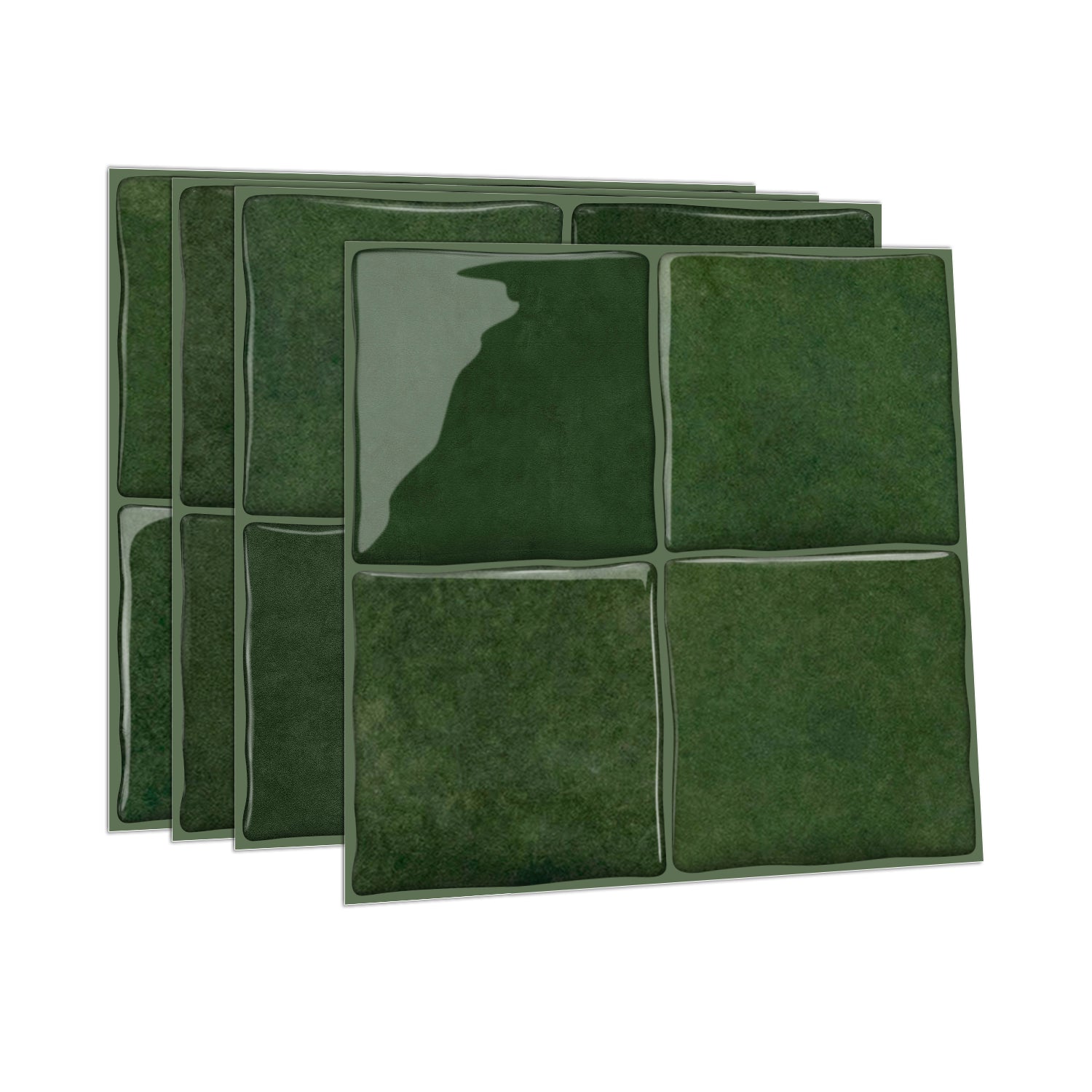 Vintage Green Square Grid Mosaic Tiles - 3D Gel Peel and Stick Splashback