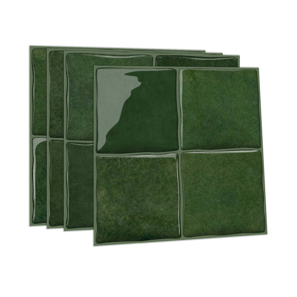 Vintage Green Square Grid Mosaic Tiles - 3D Gel Peel and Stick Splashback