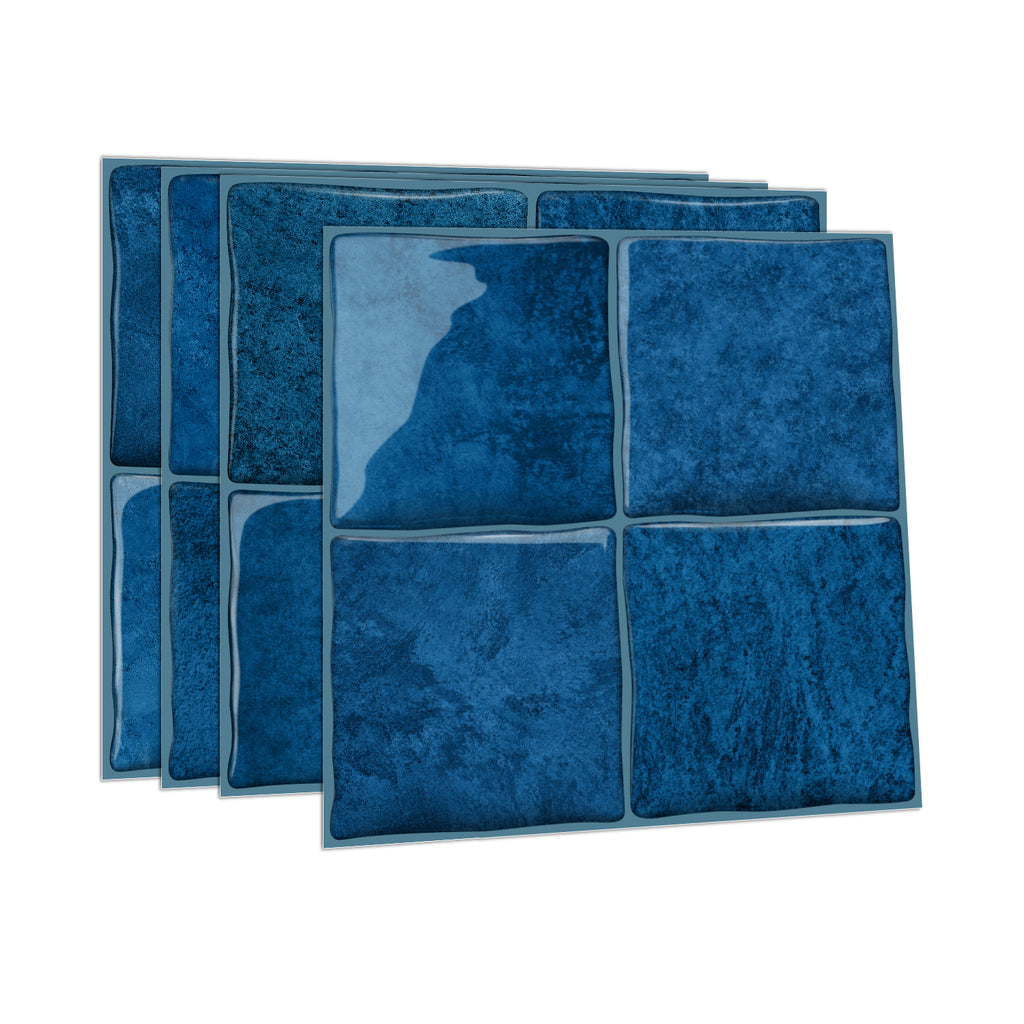 Cobalt Blue Square Grid Mosaic Tiles - 3D Gel Peel and Stick Splashback
