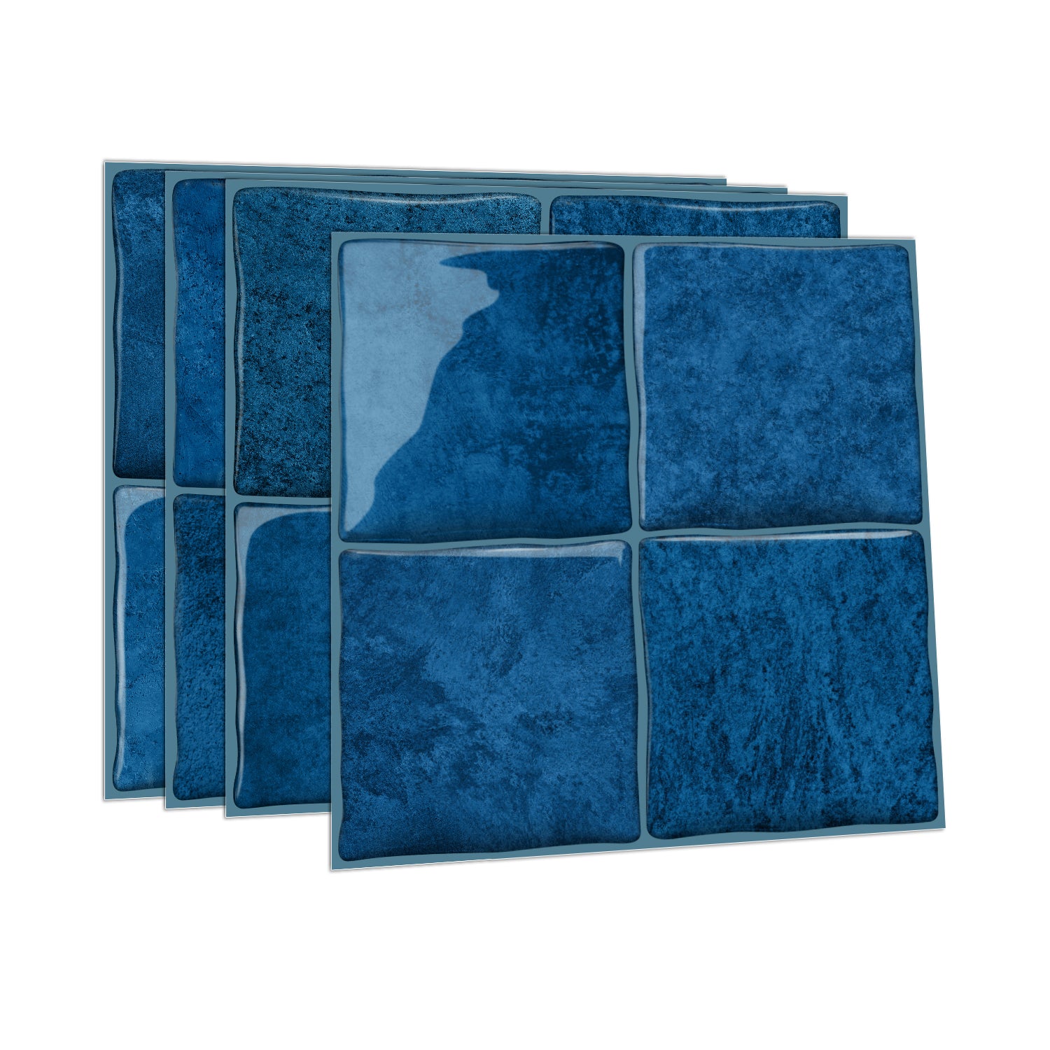 Cobalt Blue Square Grid Mosaic Tiles - 3D Gel Peel and Stick Splashback