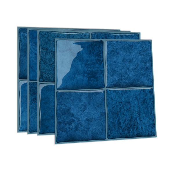 Cobalt Blue Square Grid Mosaic Tiles - 3D Gel Peel and Stick Splashback
