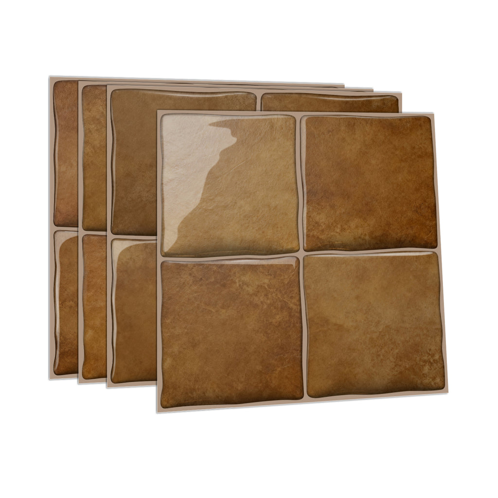Amber Brown Square Grid Mosaic Tiles - 3D Gel Peel and Stick Splashback