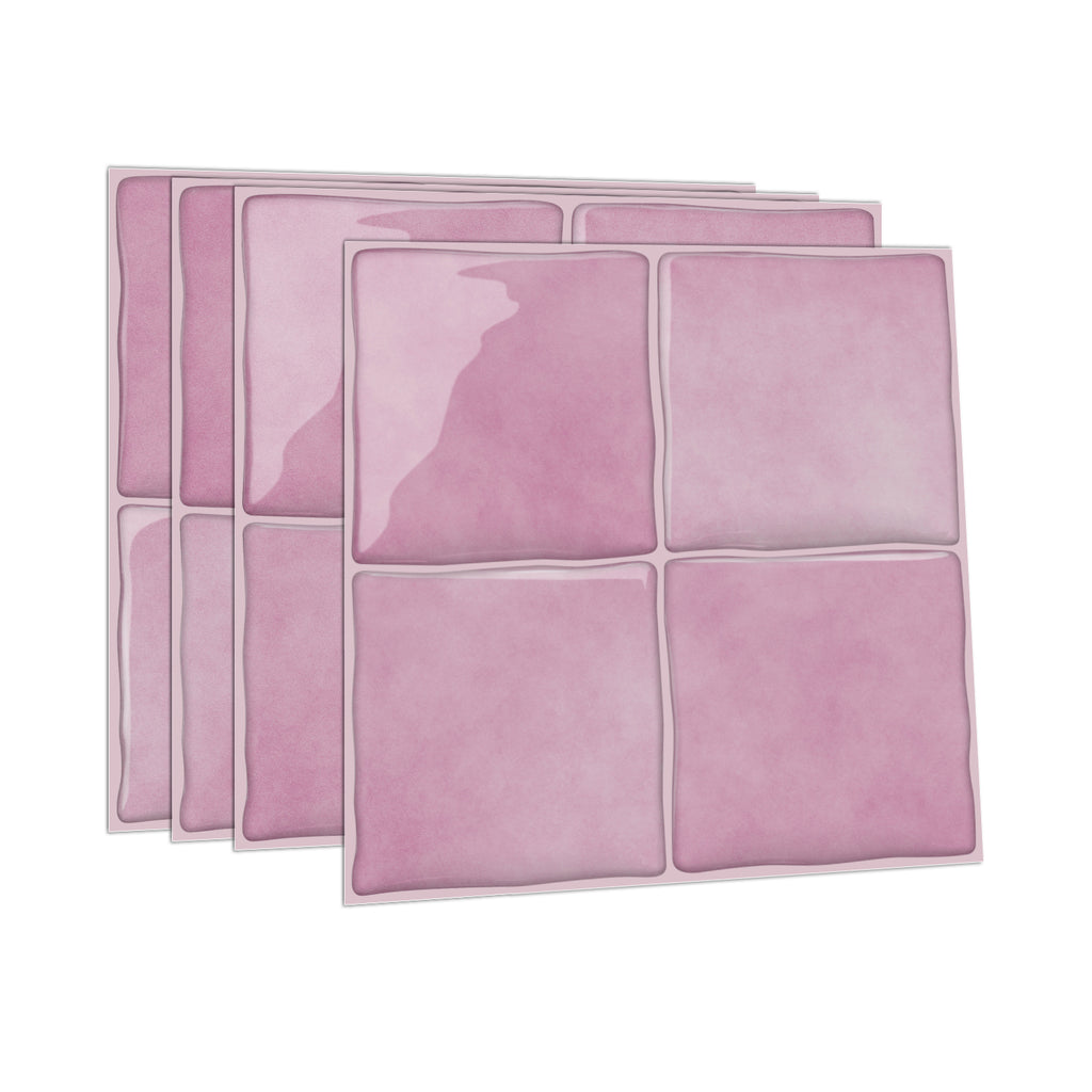 Rose Pink Square Grid Mosaic Tiles - 3D Gel Peel and Stick Splashback