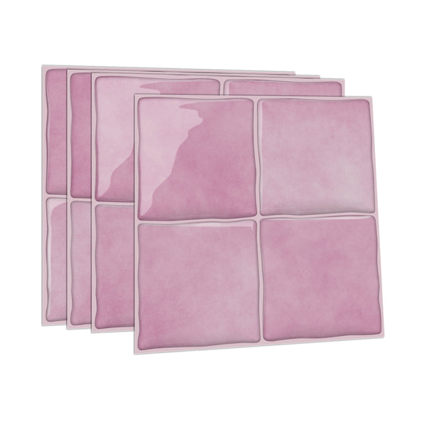 Rose Pink Square Grid Mosaic Tiles - 3D Gel Peel and Stick Splashback