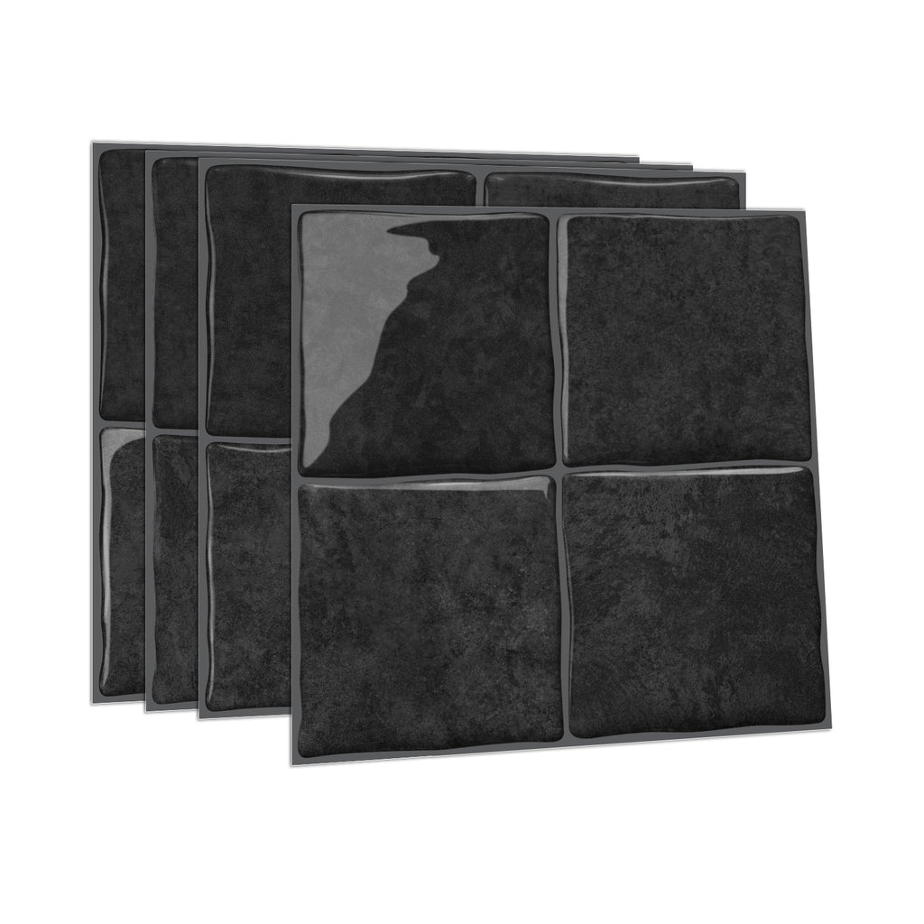 Midnight Black Square Grid Mosaic Tiles - 3D Gel Peel and Stick Splashback