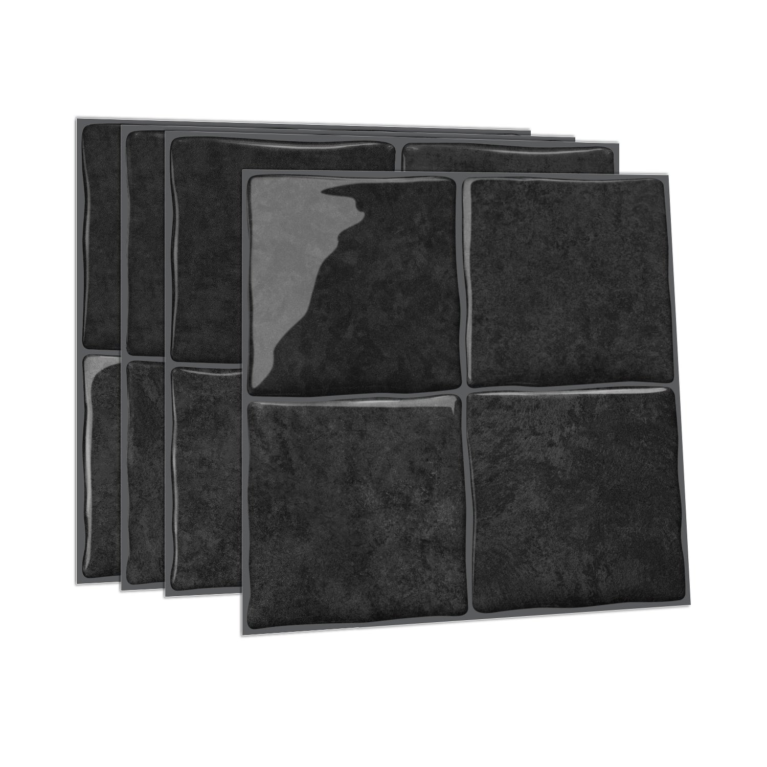 Midnight Black Square Grid Mosaic Tiles - 3D Gel Peel and Stick Splashback
