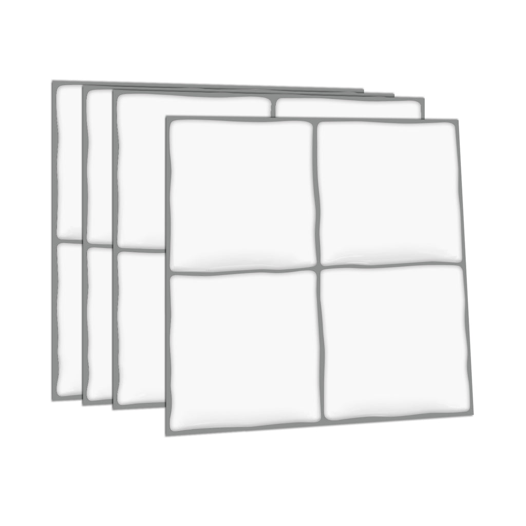 Classic White Square Grid Mosaic Tiles - 3D Gel Peel and Stick Splashback