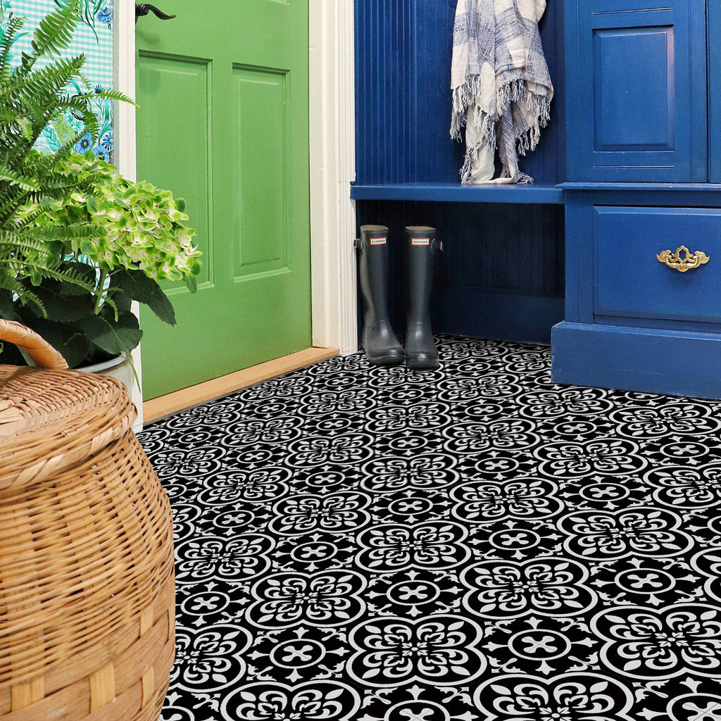Vinyl Floor Tiles - Noir Blossom - Non-Slip Peel and Stick Flooring