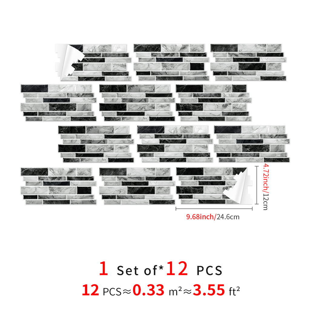 Linear Mosaic Tile Stickers - Black & White - High Gloss Crystal Film