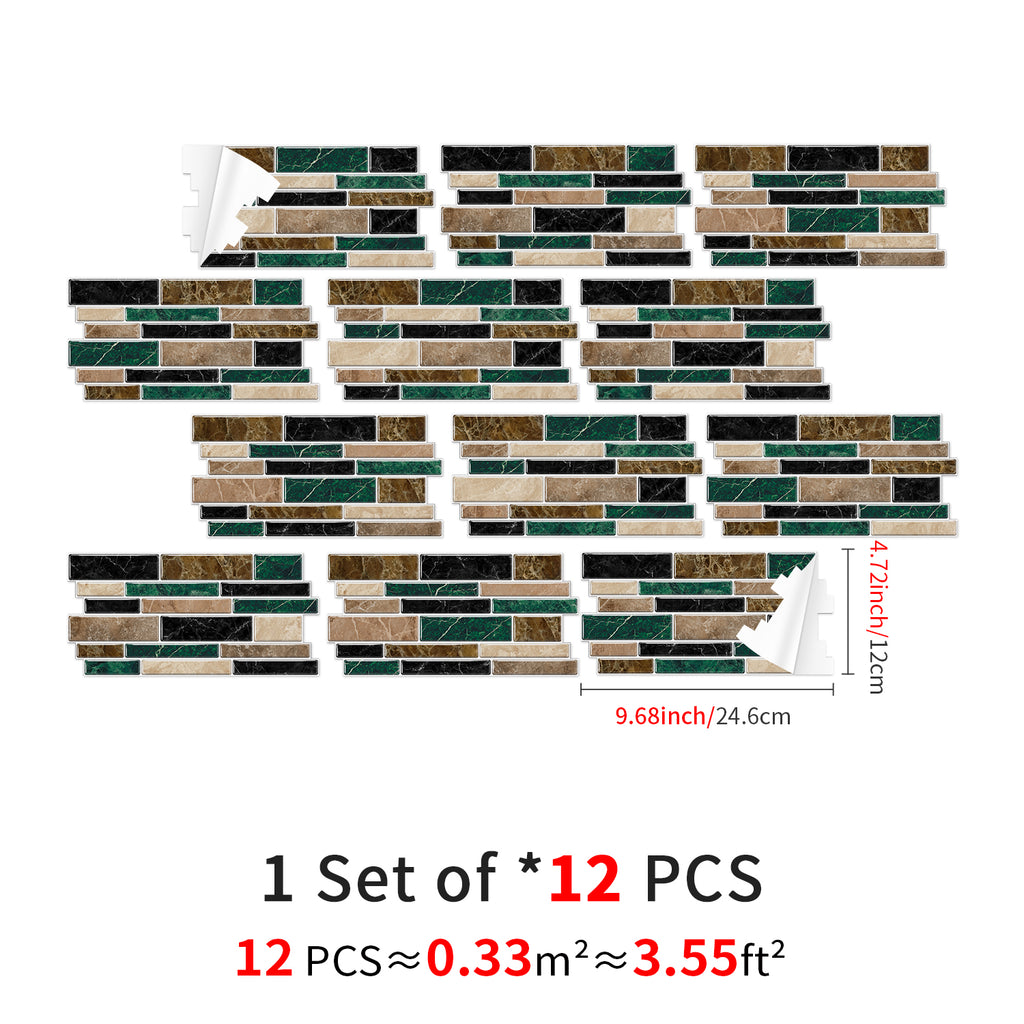 Linear Mosaic Tile Stickers - Brown Green - High Gloss Crystal Film