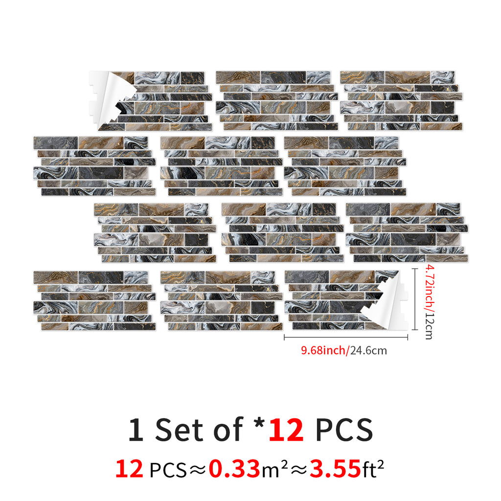 Linear Mosaic Tile Stickers - Grey Brown - High Gloss Crystal Film